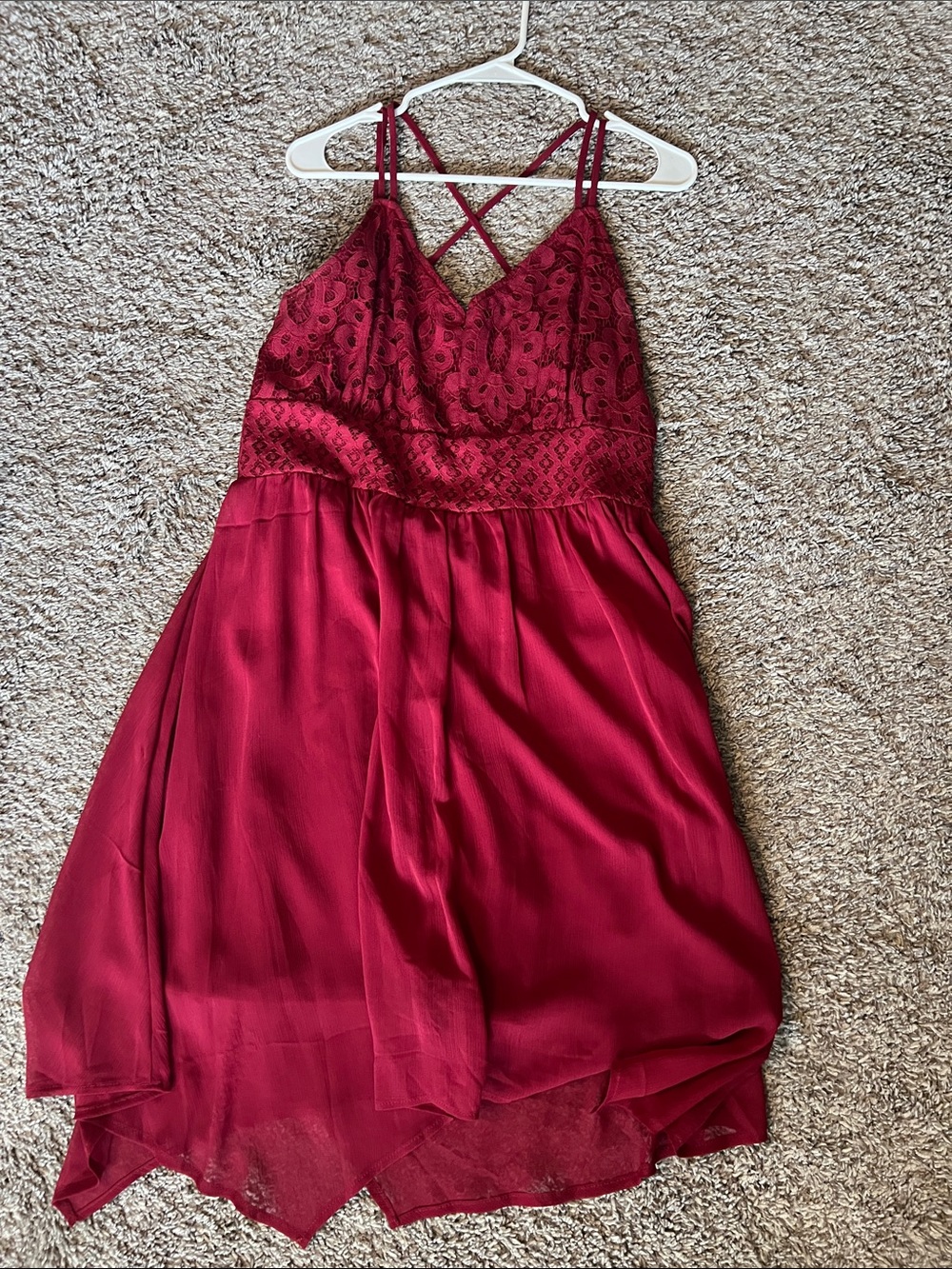 Maurices Burgundy Lace-Top Mini Dress